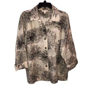 Coldwater Creek Womens Size XL Cream Floral Button Up Shirt Top Jacket Blazer
